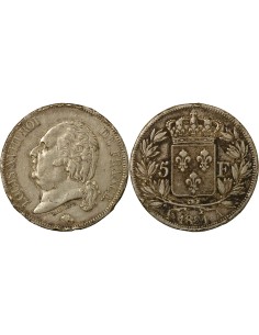 Louis XVIII Tête nue 5 francs Argent 1821 A - Paris