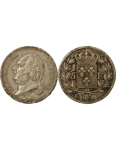 Louis XVIII Tête nue 5 francs Argent 1821 A - Paris