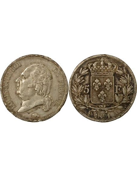 Louis XVIII Tête nue 5 francs Argent 1821 A - Paris