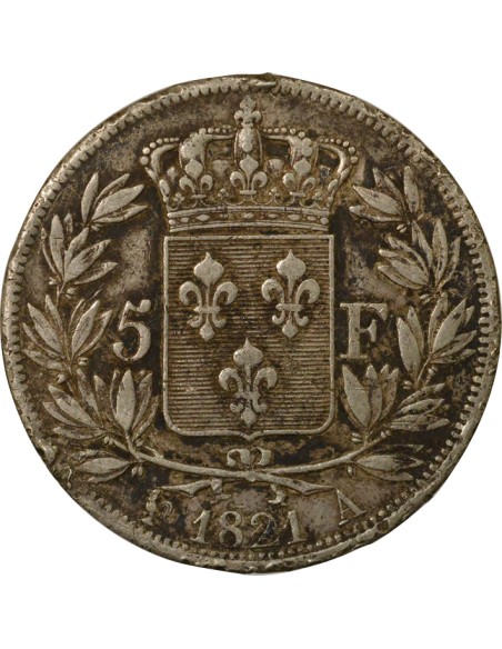 Louis XVIII Tête nue 5 francs Argent 1821 A - Paris
