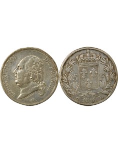 Louis XVIII Tête nue 5 francs Argent 1816 L Bayonne