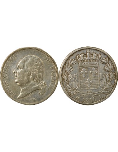 Louis XVIII Tête nue 5 francs Argent 1816 L Bayonne