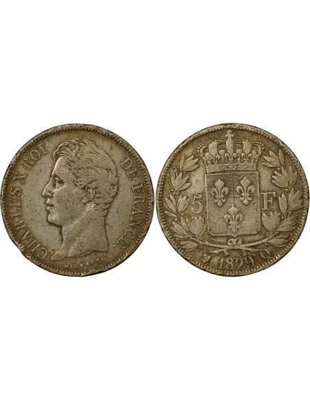 Charles X 2e Type 5 francs Argent 1829 Q Perpignan