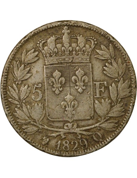 Charles X 2e Type 5 francs Argent 1829 Q Perpignan