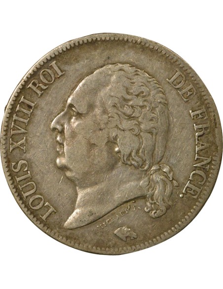 Louis XVIII Tête nue 5 francs Argent 1822 A - Paris