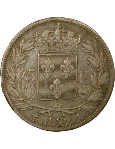 Louis XVIII Tête nue 5 francs Argent 1822 A - Paris