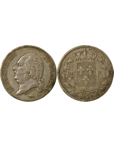 Louis XVIII Tête nue 5 francs Argent 1821 A - Paris