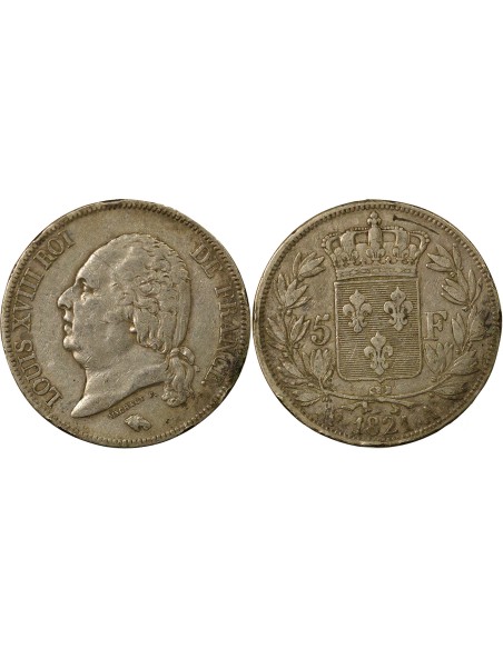 Louis XVIII Tête nue 5 francs Argent 1821 A - Paris
