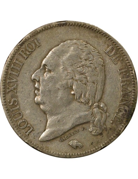 Louis XVIII Tête nue 5 francs Argent 1821 A - Paris