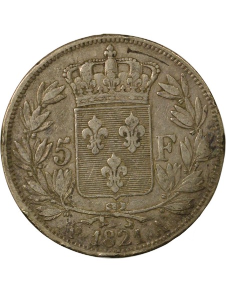 Louis XVIII Tête nue 5 francs Argent 1821 A - Paris