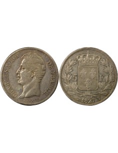 Charles X 2e Type 5 francs Argent 1827 T Nantes