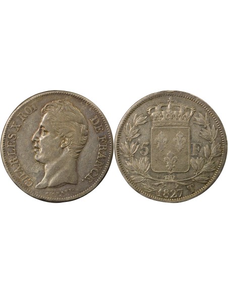 Charles X 2e Type 5 francs Argent 1827 T Nantes