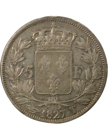Charles X 2e Type 5 francs Argent 1827 T Nantes