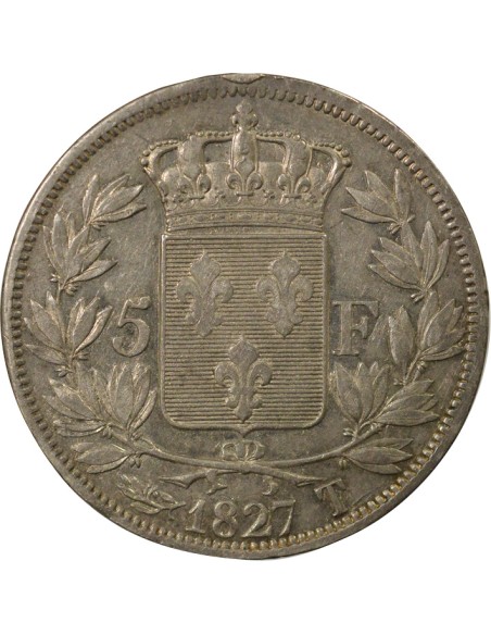 Charles X 2e Type 5 francs Argent 1827 T Nantes