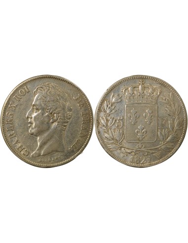 Charles X 2e Type 5 francs Argent 1827 W Lille