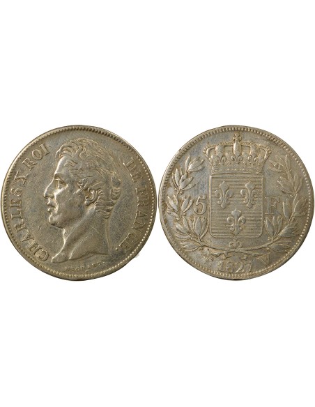 Charles X 2e Type 5 francs Argent 1827 W Lille