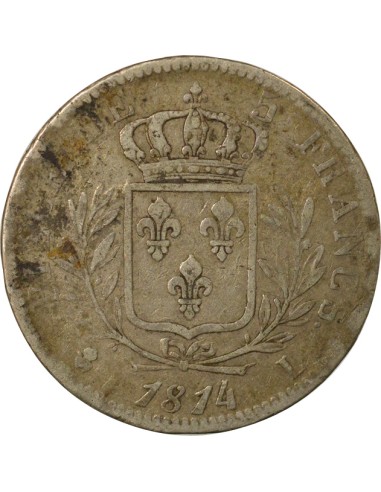 Louis XVIII au Buste Habillé 5 francs Argent 1814 L Bayonne