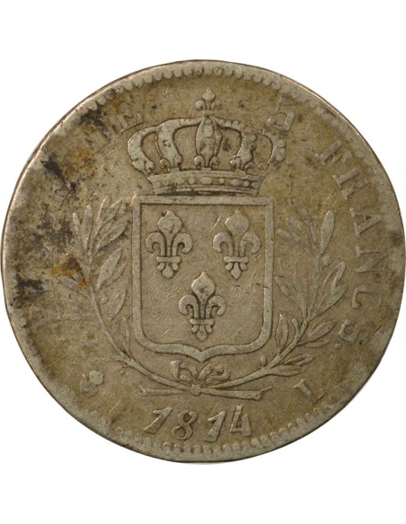 Louis XVIII au Buste Habillé 5 francs Argent 1814 L Bayonne
