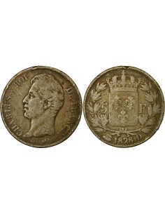 Charles X 2e Type 5 francs Argent 1828 D Lyon