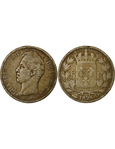 Charles X 2e Type 5 francs Argent 1828 D Lyon