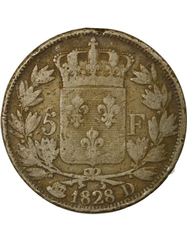 Charles X 2e Type 5 francs Argent 1828 D Lyon