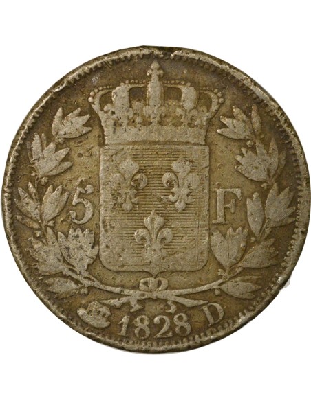 Charles X 2e Type 5 francs Argent 1828 D Lyon