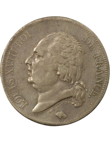 Louis XVIII Tête nue 5 francs Argent 1816 L Bayonne