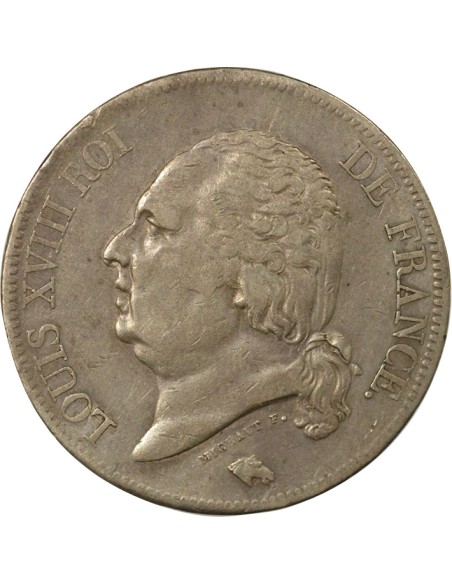 Louis XVIII Tête nue 5 francs Argent 1816 L Bayonne