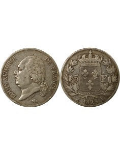 Louis XVIII Tête nue 5 francs Argent 1823 A - Paris