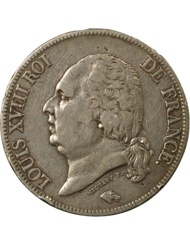 Louis XVIII Tête nue 5 francs Argent 1823 A - Paris