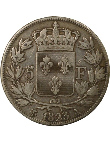 Louis XVIII Tête nue 5 francs Argent 1823 A - Paris