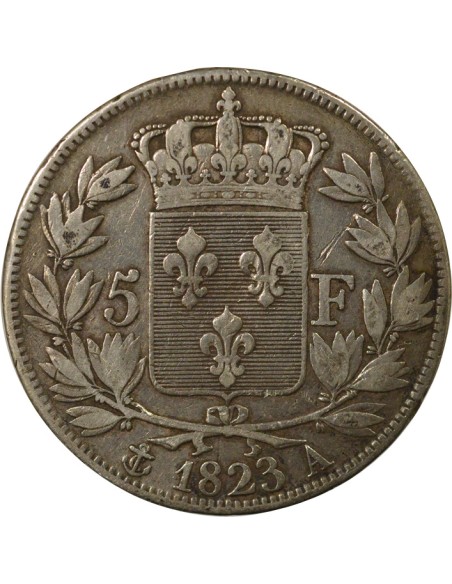 Louis XVIII Tête nue 5 francs Argent 1823 A - Paris