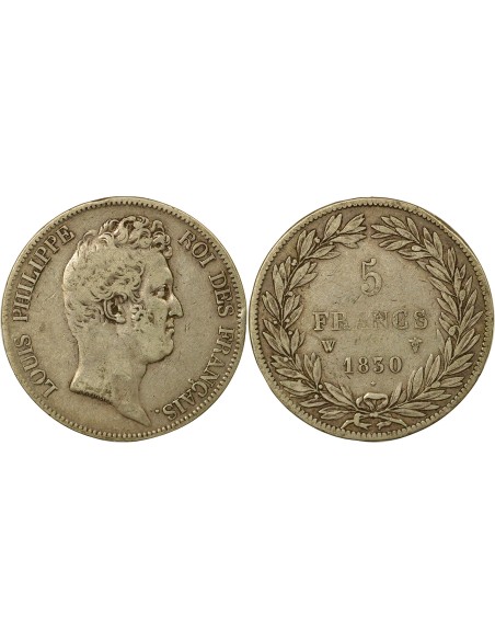 5 Francs Argent Louis-Philippe I 1830 W - Tranche en Creux