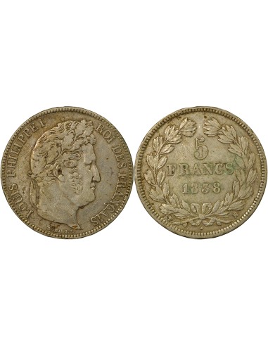 Louis-Philippe Ier Louis-Philippe I - 5 Francs Argent - 1838 MA Marseille 5 francs Argent 1838 MA Marseille