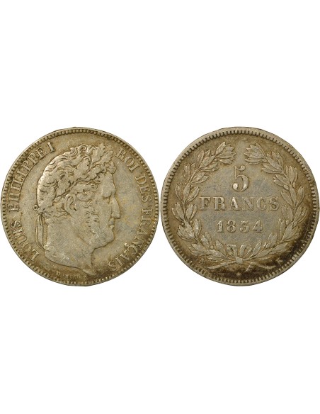Louis-Philippe Ier Louis-Philippe I - 5 Francs Argent - 1834 K Bordeaux 5 francs Argent 1834 K Bordeaux