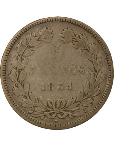 Louis-Philippe Ier Louis-Philippe I - 5 Francs Argent - 1834 Q Perpignan 5 francs Argent 1834 Q Perpignan