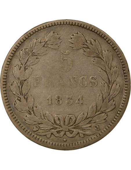 Louis-Philippe Ier Louis-Philippe I - 5 Francs Argent - 1834 Q Perpignan 5 francs Argent 1834 Q Perpignan