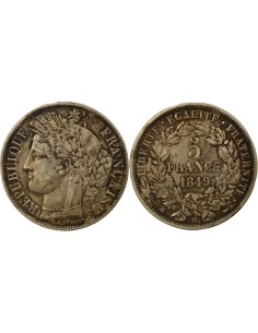 Cérès - 5 Francs Argent 1849 BB Strasbourg 5 francs Argent 1849 BB Strasbourg