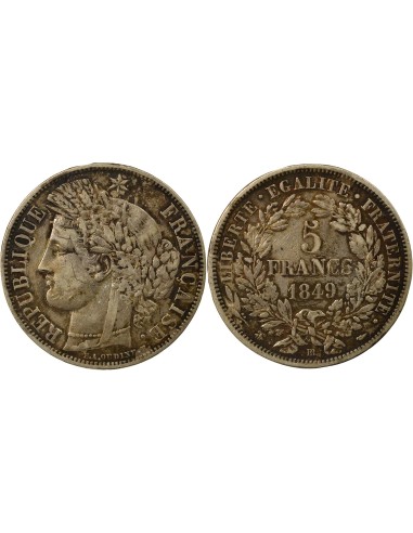 Cérès - 5 Francs Argent 1849 BB Strasbourg 5 francs Argent 1849 BB Strasbourg