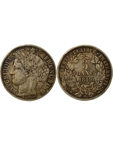 Cérès - 5 Francs Argent 1849 BB Strasbourg 5 francs Argent 1849 BB Strasbourg