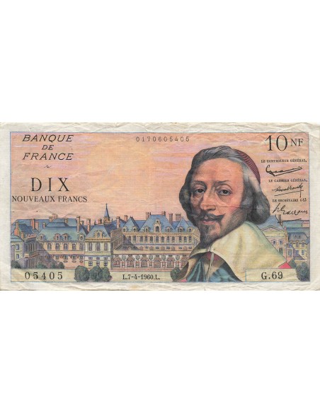 10 NF Richelieu - 07-04-1960 - Série G.69 10 nf 1960