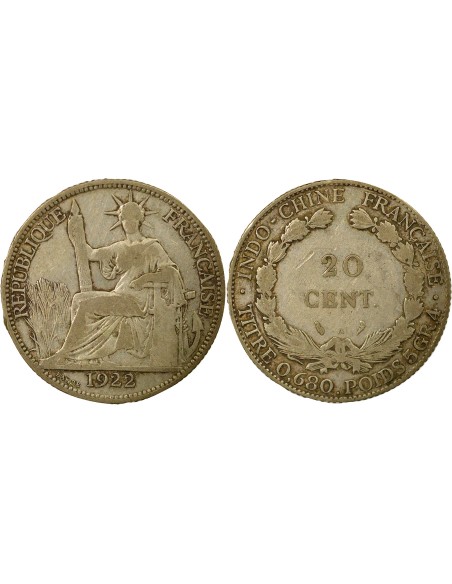 Indo-Chine Fr. Indochine Française - 20 Centiemes Argent 1922 20 centimes Argent 1922 A Paris