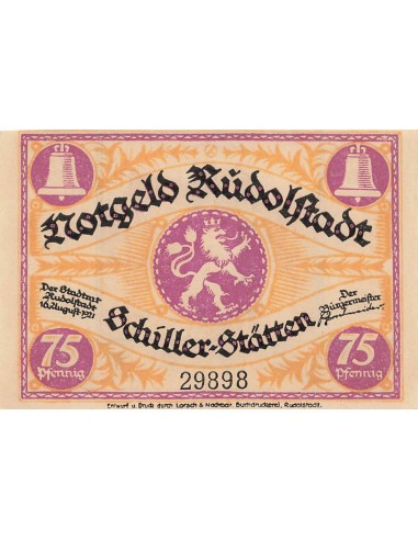 Allemagne 75 Pfennig - Rudolstadt - Notgeld - 1921 75 pfennig 1921