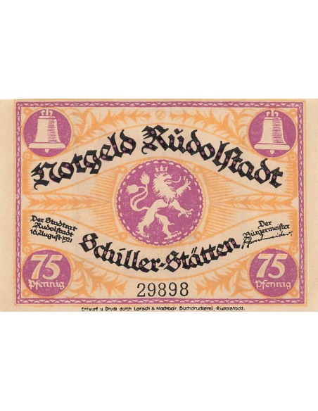 Allemagne 75 Pfennig - Rudolstadt - Notgeld - 1921 75 pfennig 1921