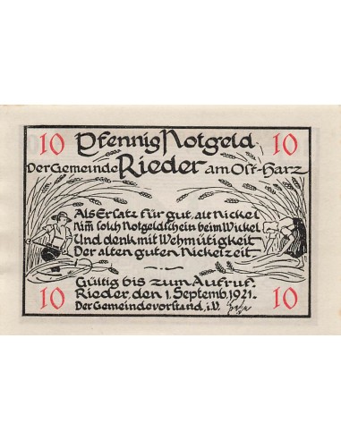 Allemagne 10 Pfennig - Rieder - Notgeld - 1921 10 pfennig 1921
