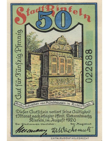 Allemagne 50 Pfennig - Rinteln - Notgeld - 1920 50 pfennig 1920