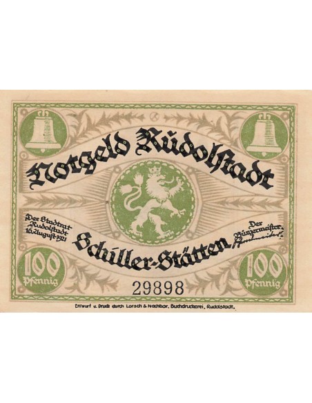 Allemagne 100 Pfennig - Rudolstadt - Notgeld - 1921 100 pfennig 1921