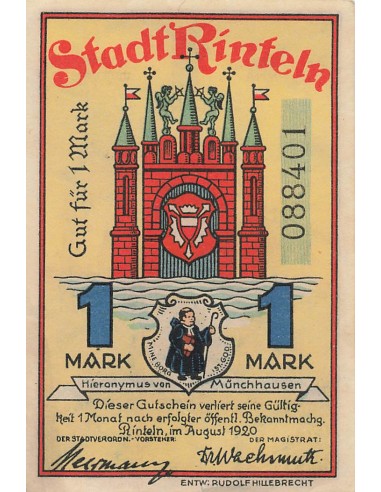Allemagne 1 Mark - Rinteln - Notgeld - 1920 1 mark 1920