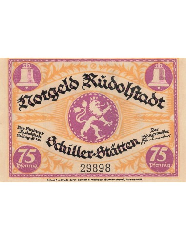 Allemagne 75 Pfennig - Rudolstadt - Notgeld - 1921 75 pfennig 1921