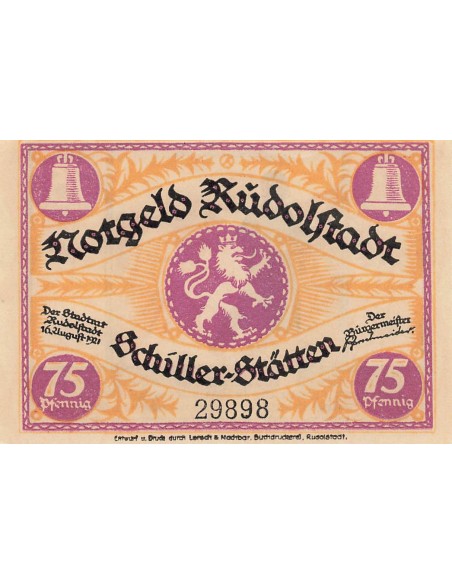 Allemagne 75 Pfennig - Rudolstadt - Notgeld - 1921 75 pfennig 1921